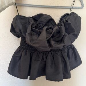 Cherry Cloth Black Strapless Ruffled Top